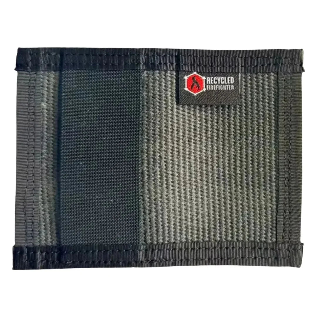 Stealth all-black Rookie Wallet by Recycled Firefighter. Fire hose construction maintains low profile everywhere.
