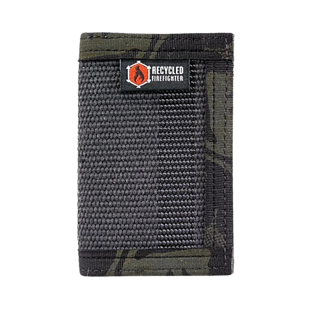 Tactical black and multicam black Rookie Wallet from Recycled Firefighter. Cohesive dark tactical design.