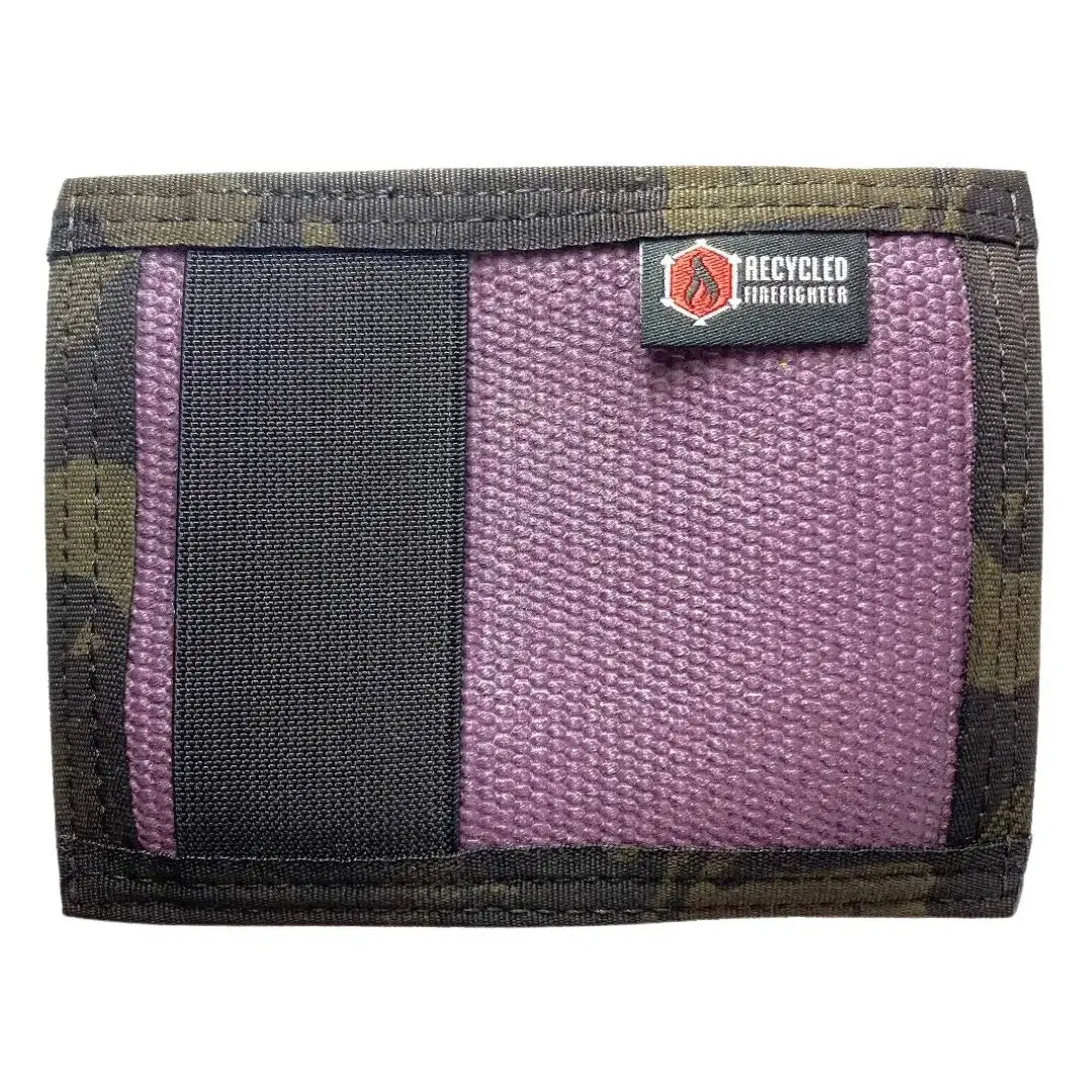 Distinctive purple with multicam black Rookie Wallet by Recycled Firefighter. Unique color combination stands apart.