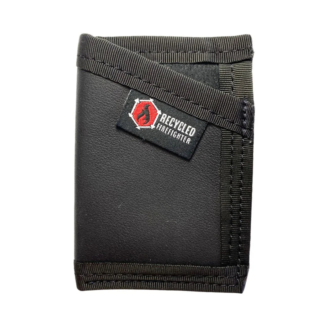 All-black combat leather Sergeant Wallet from Recycled Firefighter. Genuine military boot leather in stealth configuration.