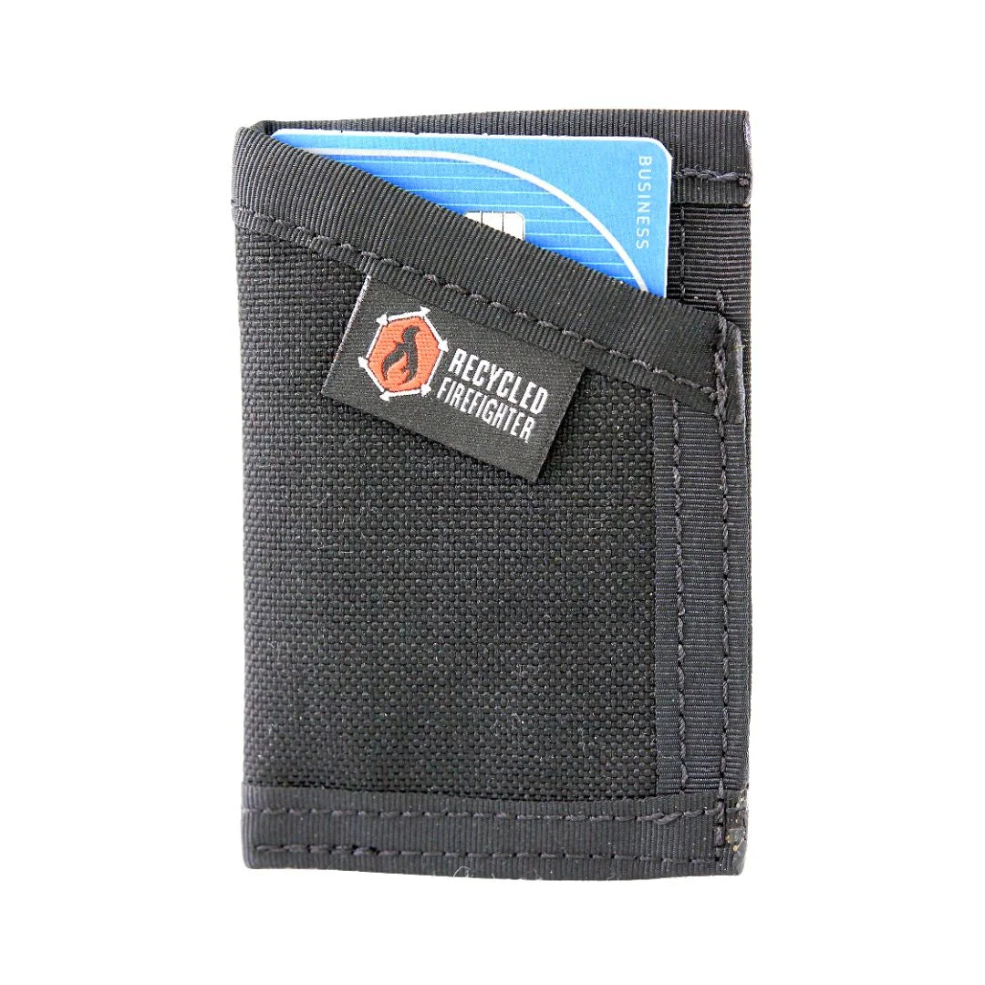 Tactical black Sergeant Nylon Wallet by Recycled Firefighter. Durable nylon construction organizes cards and cash for daily professional use.