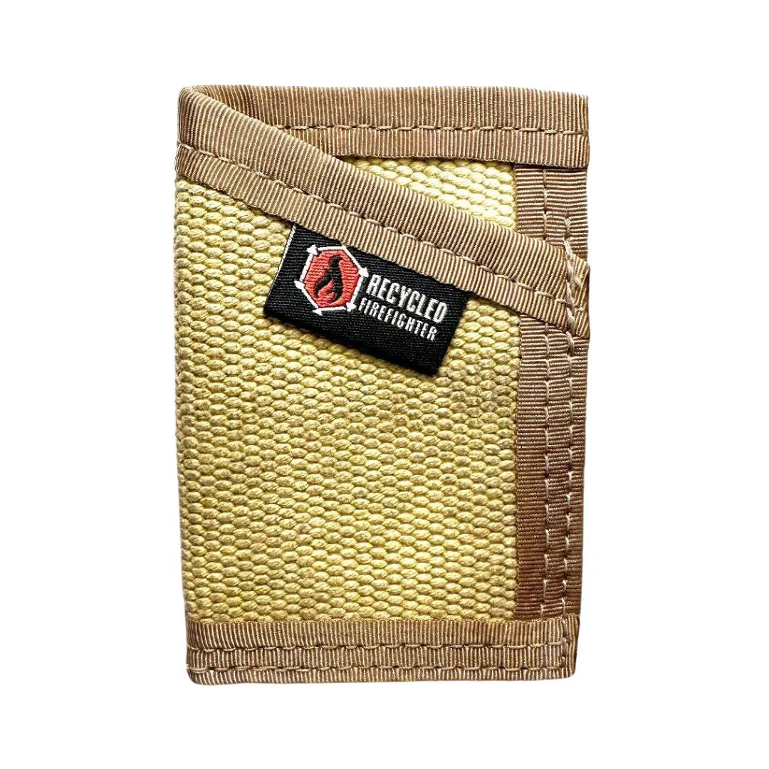 Earth-tone vintage yellow and coyote Sergeant Wallet by Recycled Firefighter. Natural color pairing maintains professional tactical appearance.