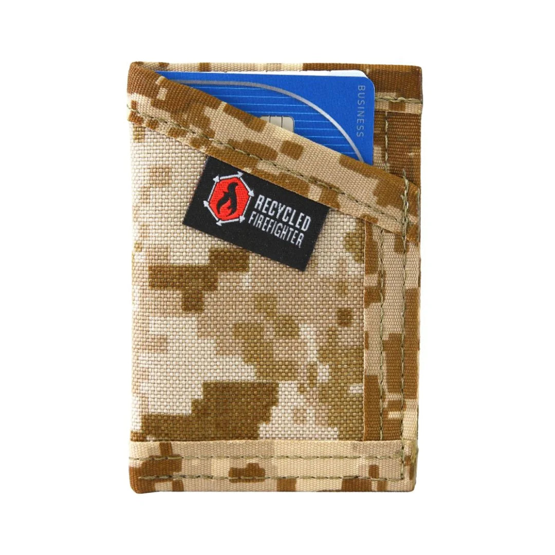 Digital desert Sergeant Nylon Wallet from Recycled Firefighter. Modern pixelated camo provides arid environment concealment.