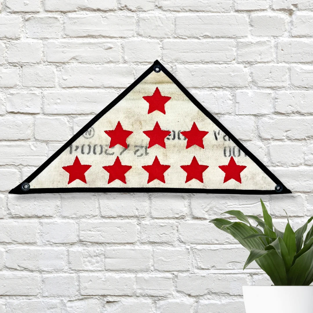 Service Star Triangle Flag Fire Hose in white red by Recycled Firefighter. Durable professional gear for tactical applications.