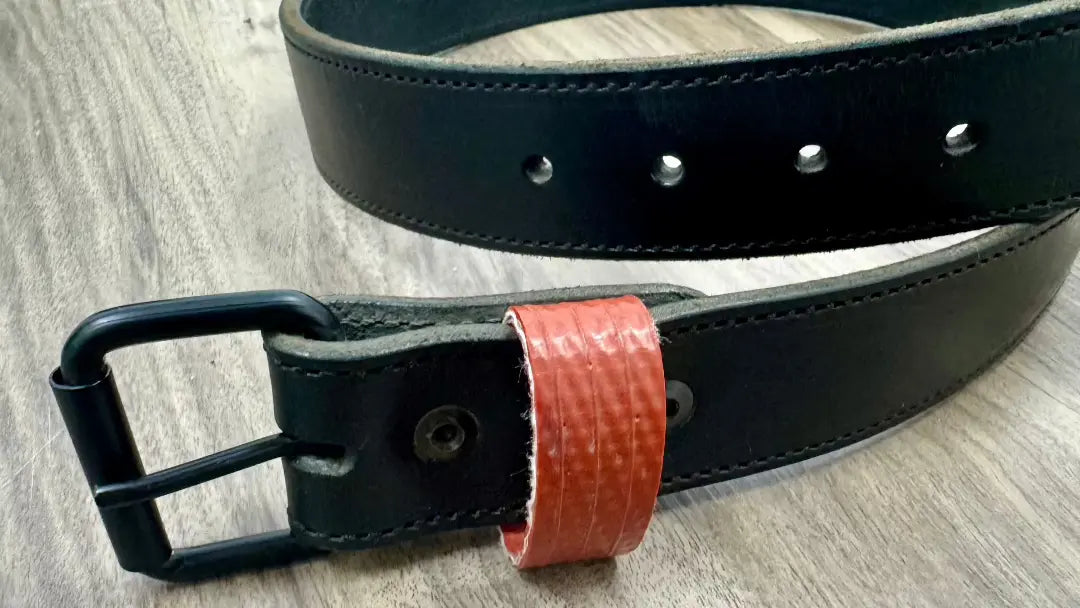 Thin Red Line Premium Leather Belt in Thin Red Line Premium Leather Belt by Recycled Firefighter. Durable professional gear for tactical applications.