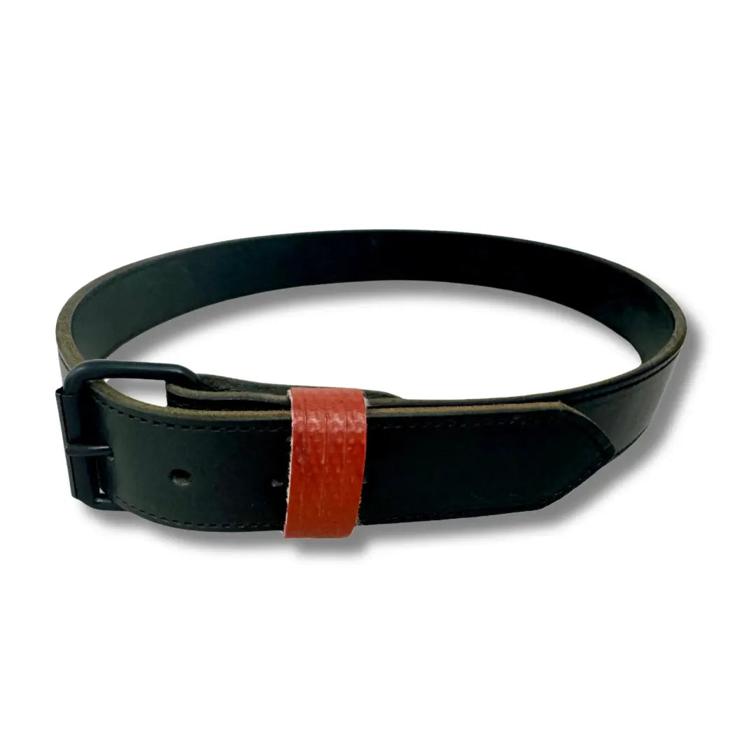 Thin Red Line Premium Leather Belt in Thin Red Line Premium Leather Belt by Recycled Firefighter. Durable professional gear for tactical applications.