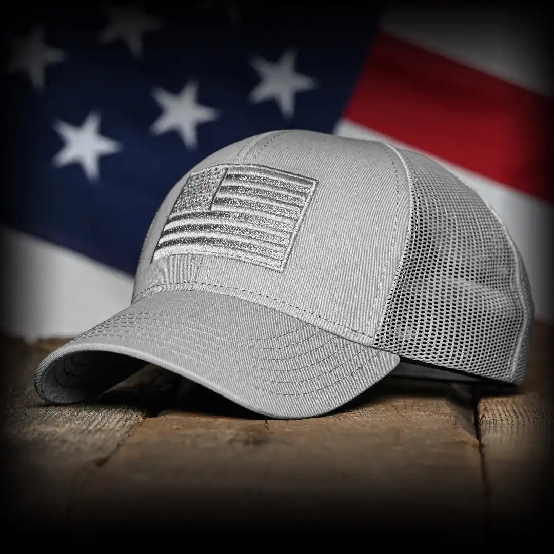 Tonal Light Gray American Flag Hat