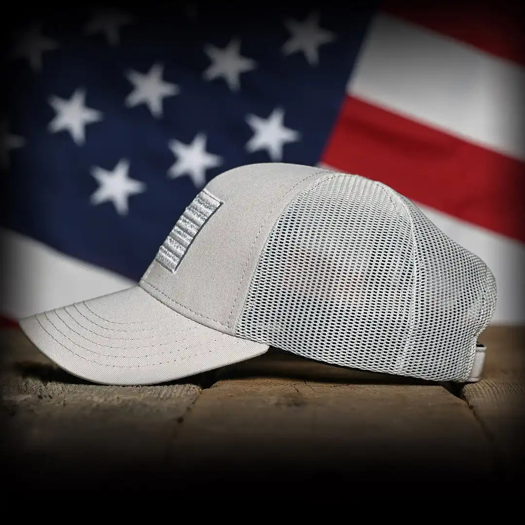 Tonal Light Gray American Flag Hat, left side view