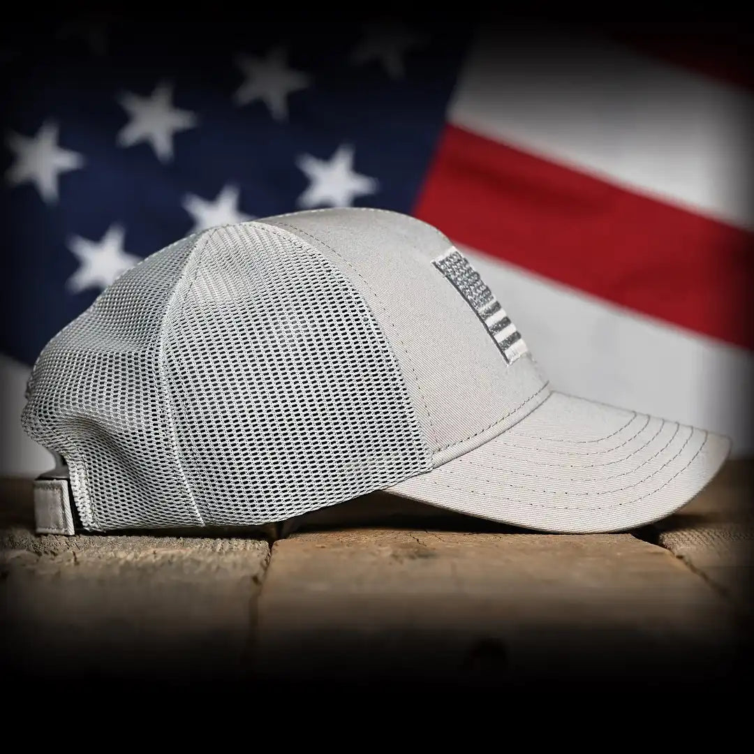 Tonal Light Gray American Flag Hat, right side view