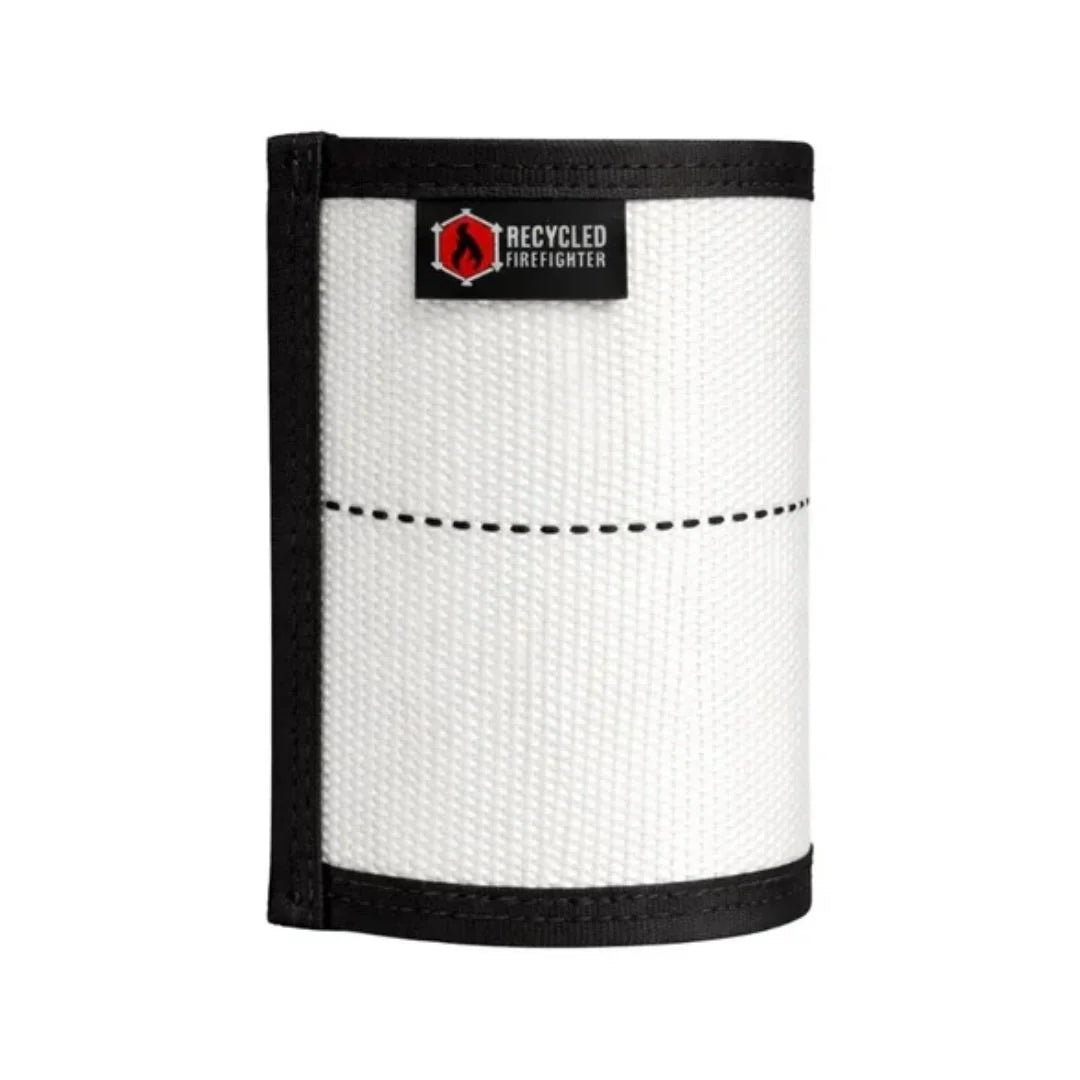 A white Recycled Firefighter Drink Sleeve - Firehose - Skinny fits a slim seltzer can.