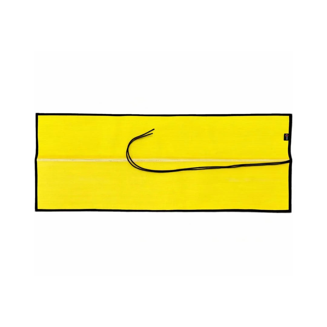 A heavy-duty Drop Zone Mat HD Attack Hose Edition made from repurposed yellow fire hose provides a durable, oil-resistant work surface for firearm maintenance and gear organization.