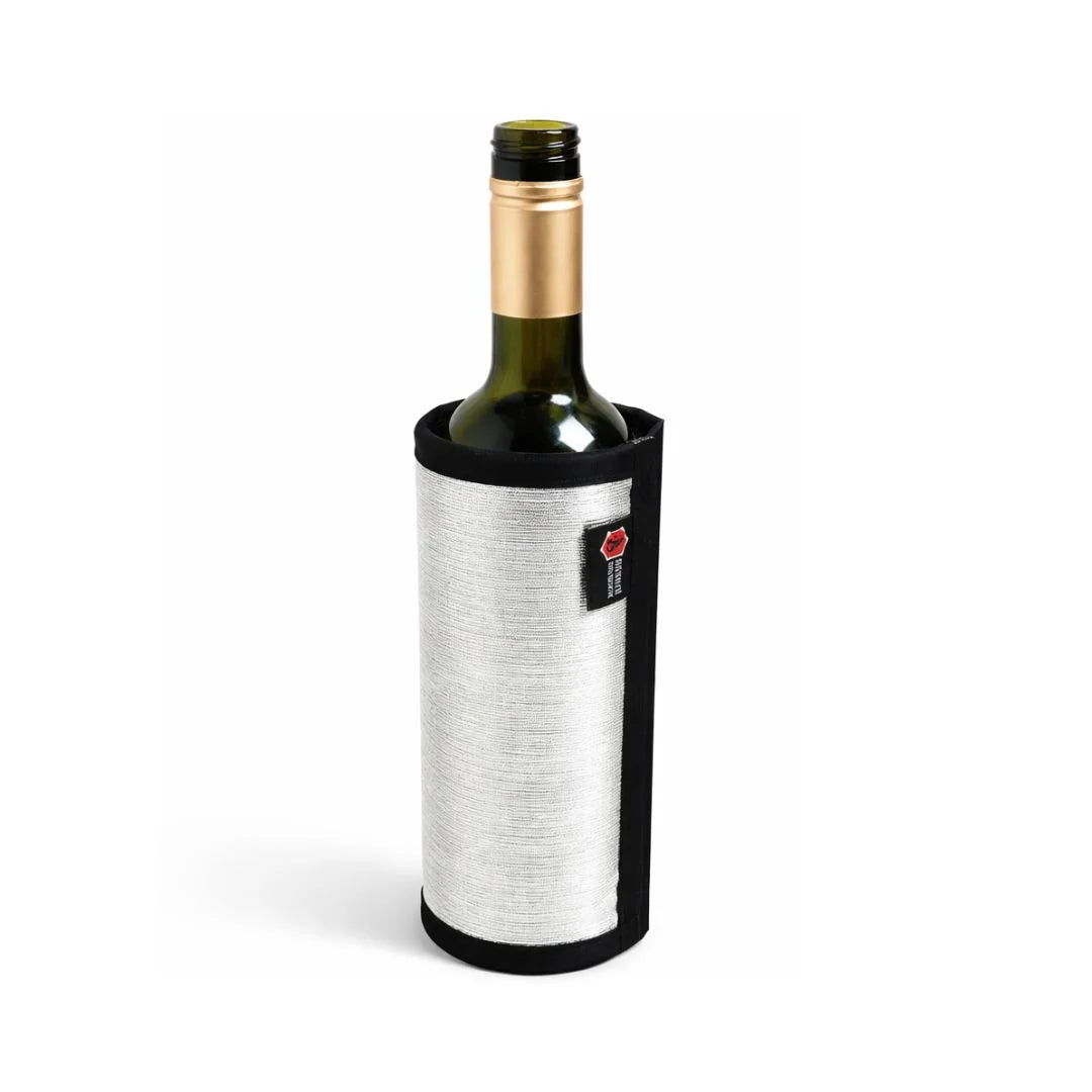 Professional Firehose Wine Bottle Cover featuring Silver by Recycled Firefighter. Honors first responder service with durability.