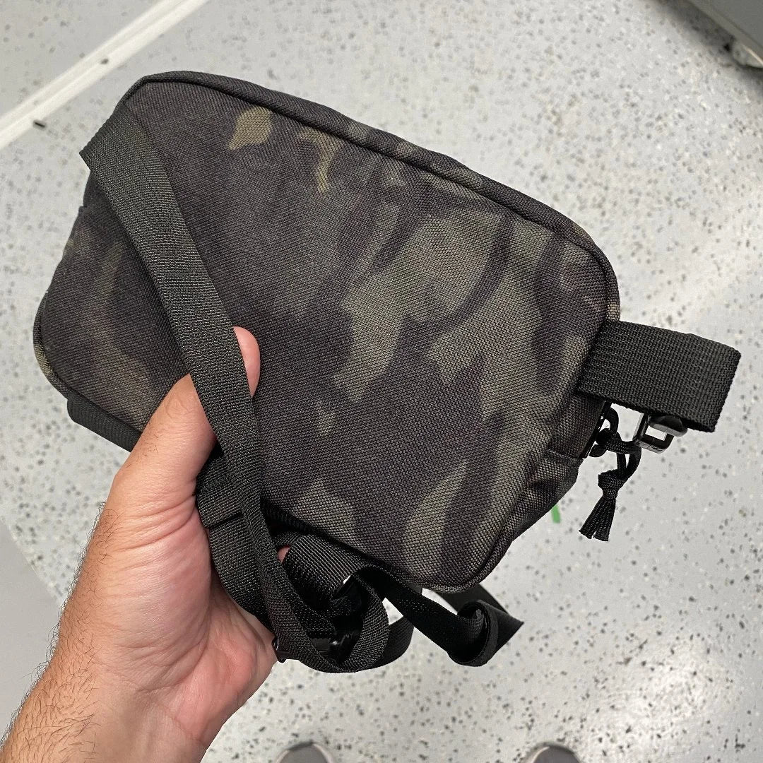 Tactical Minimalist Woodland Fanny Pack featuring multicamblack by Recycled Firefighter. Durable construction designed for professional operations.