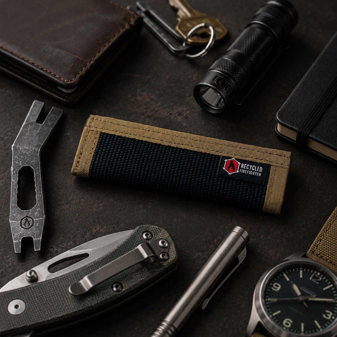 EDC Pry Bar Sleeve feature overview: recycled fire hose, Mil-Spec binding, T-70 thread, 5.5 by 1.5 inches