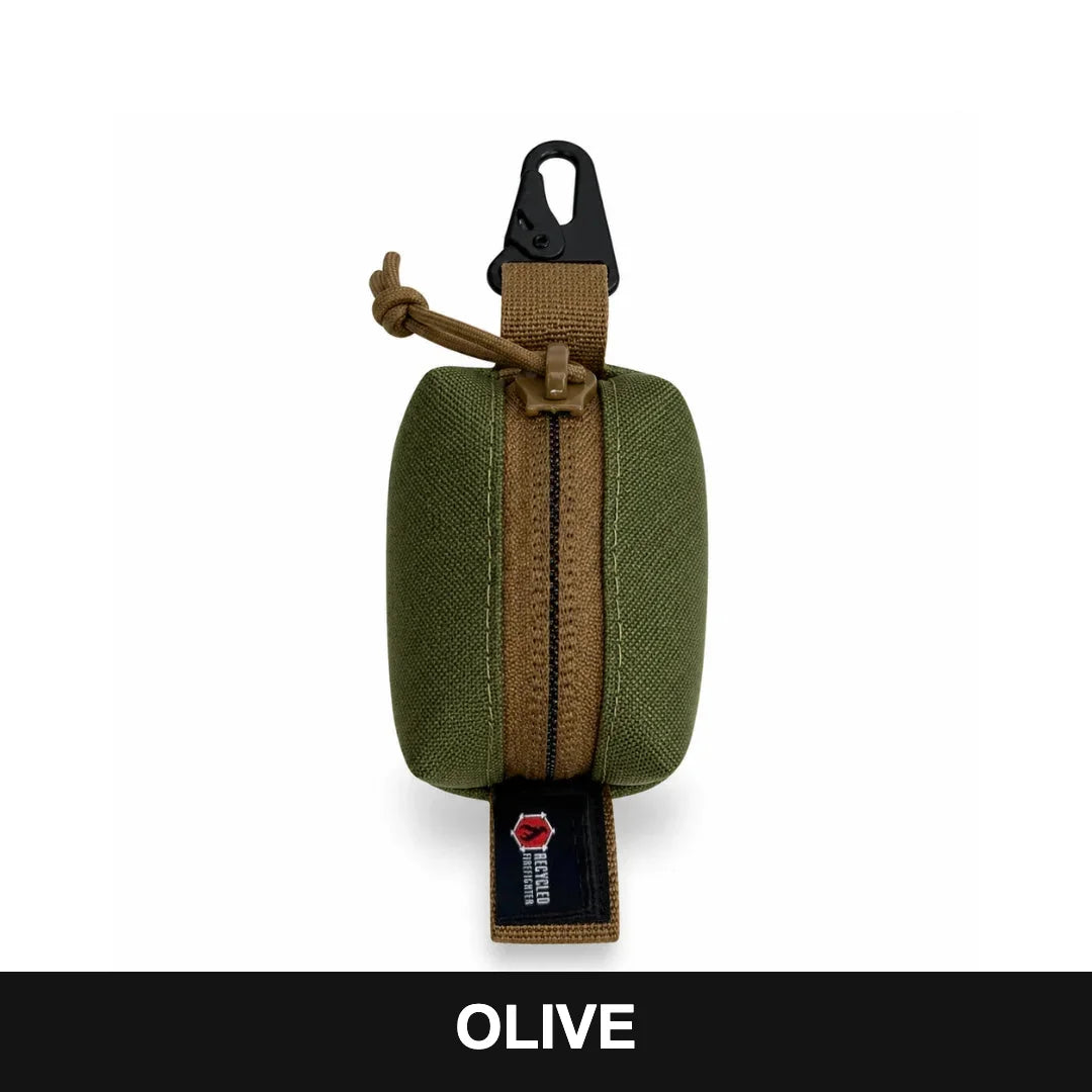 Recycled Firefighter Hot Shot Scout Keychain Pouch in Olive, featuring a compact rugged design and secure zippered storage for carrying small everyday essentials.