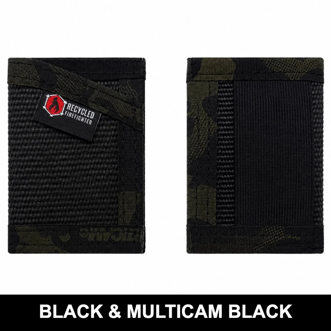 Tactical black and multicam black Sergeant Wallet by Recycled Firefighter. Dual-tone design provides cohesive professional appearance.