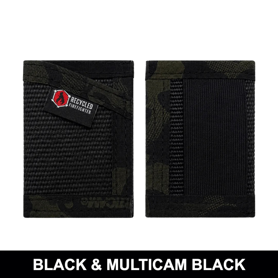 Tactical black and multicam black Sergeant Wallet by Recycled Firefighter. Dual-tone design provides cohesive professional appearance.