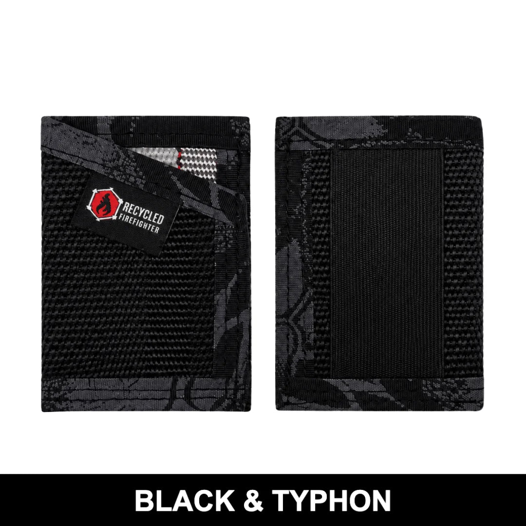 Black exterior with typhon interior Sergeant Wallet. Recycled Firefighter combines understated appearance with advanced camouflage lining.