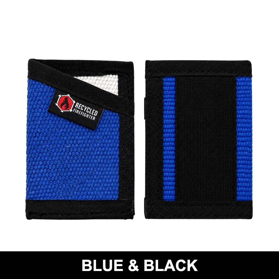 Classic blue and black Sergeant Wallet by Recycled Firefighter. Fire hose material creates timeless professional wallet design.