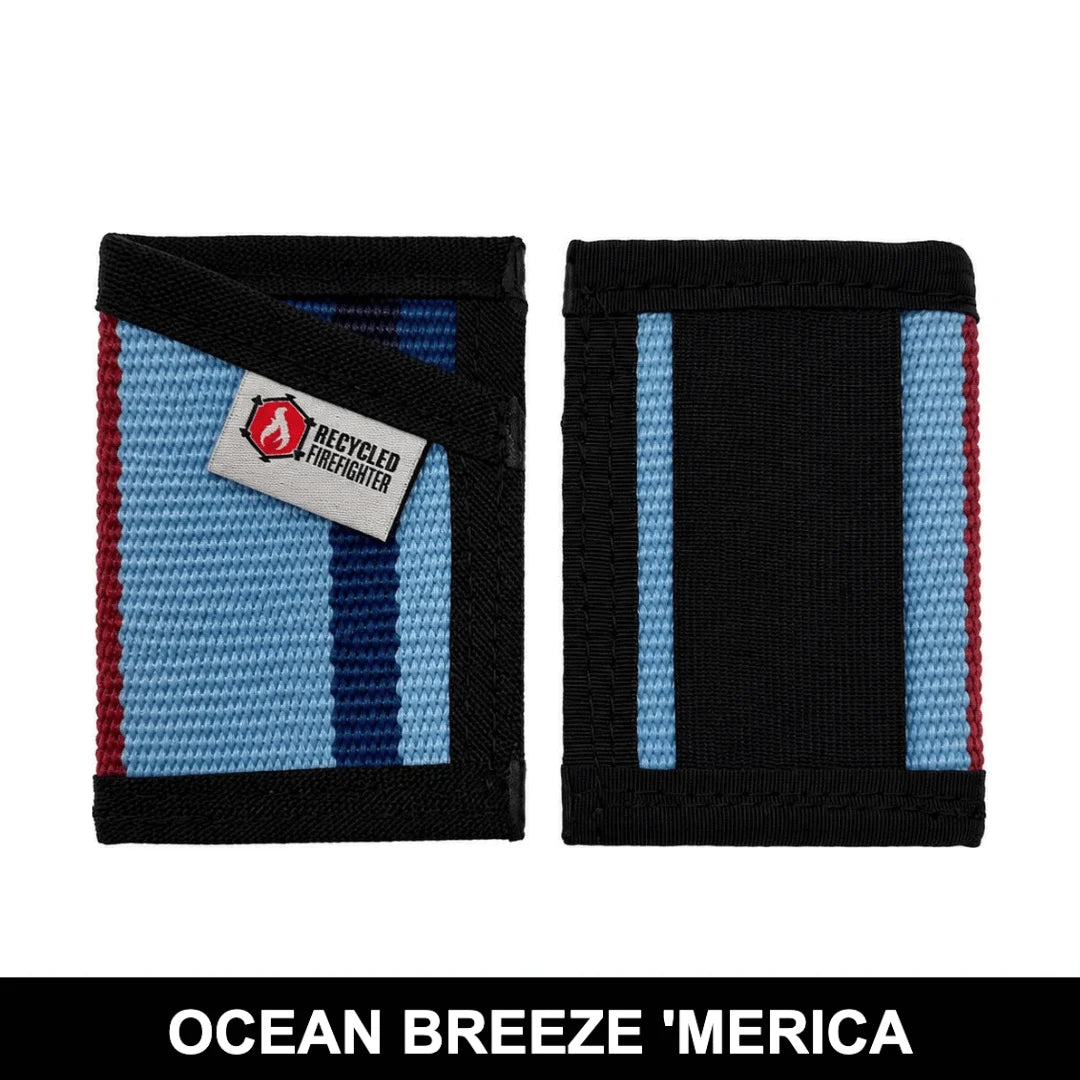 Ocean Breeze Merica limited edition Sergeant Wallet from Recycled Firefighter. Coastal-inspired patriotic colorway celebrates service with unique styling.