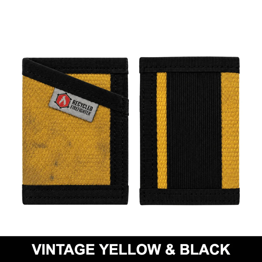Classic vintage yellow and black Sergeant Wallet from Recycled Firefighter. Timeless fire service color combination honors firefighter heritage.