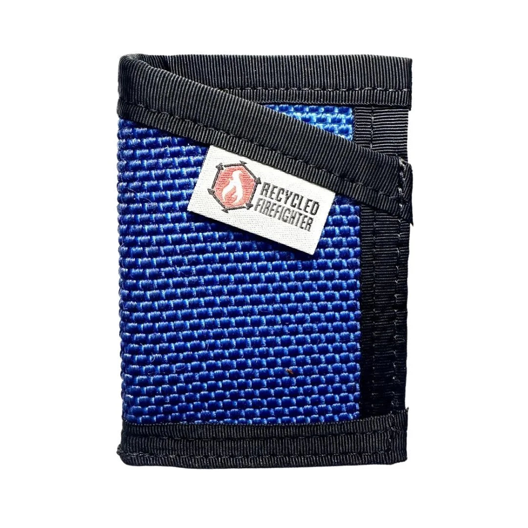 Classic blue and black Sergeant Wallet by Recycled Firefighter. Fire hose material creates timeless professional wallet design.