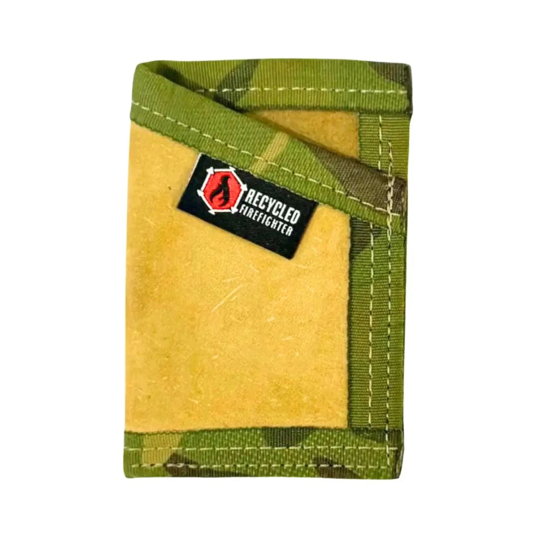 Tropical-ready leather coyote and multicam tropic Sergeant Wallet. Recycled Firefighter's design adapts to warm climate operations.