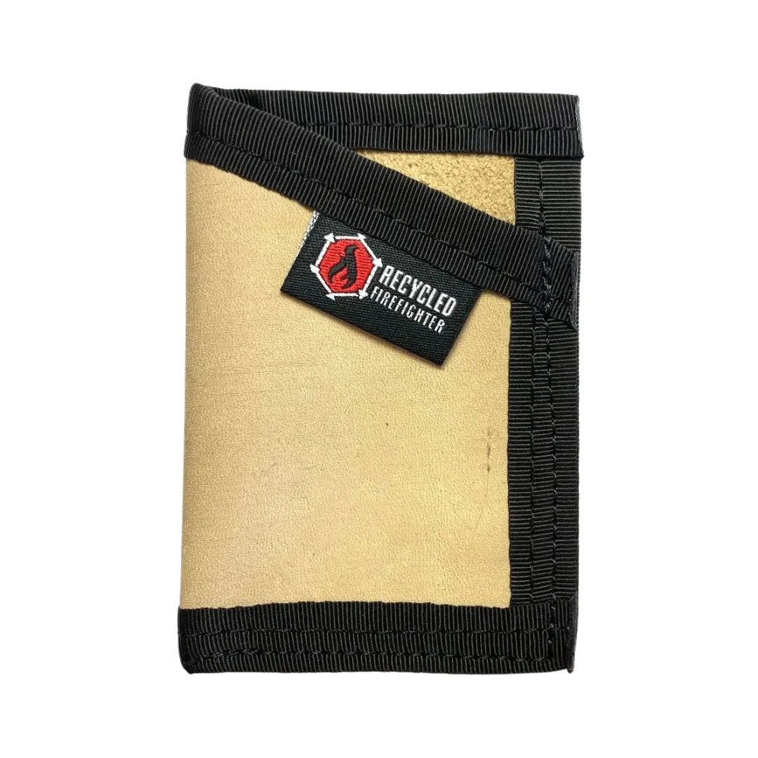 Sophisticated leather tan and black Sergeant Wallet from Recycled Firefighter. Premium appearance develops rich patina over time.