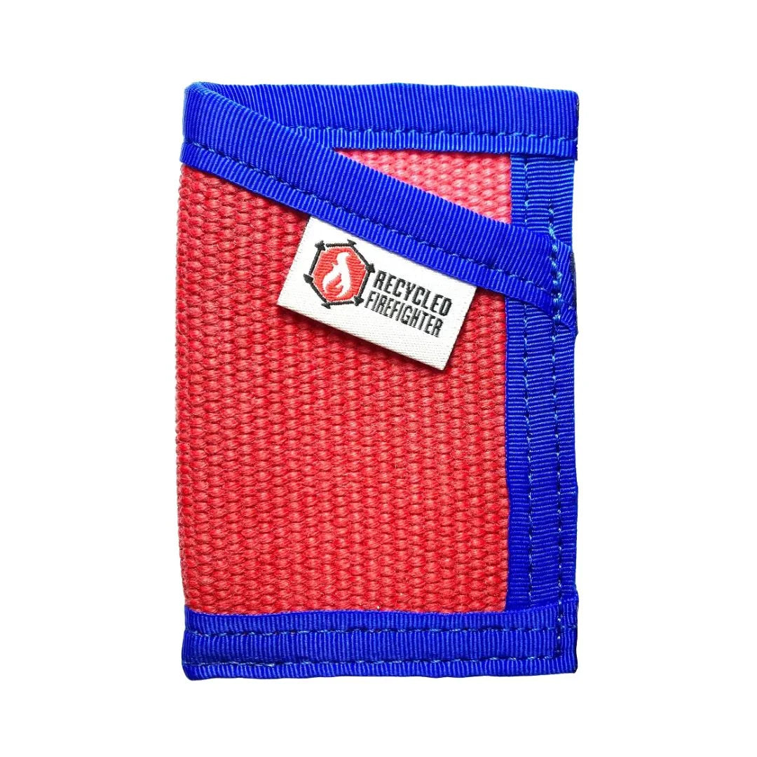 Patriotic red and blue Sergeant Wallet by Recycled Firefighter. Fire hose construction celebrates American pride with durable everyday carry.