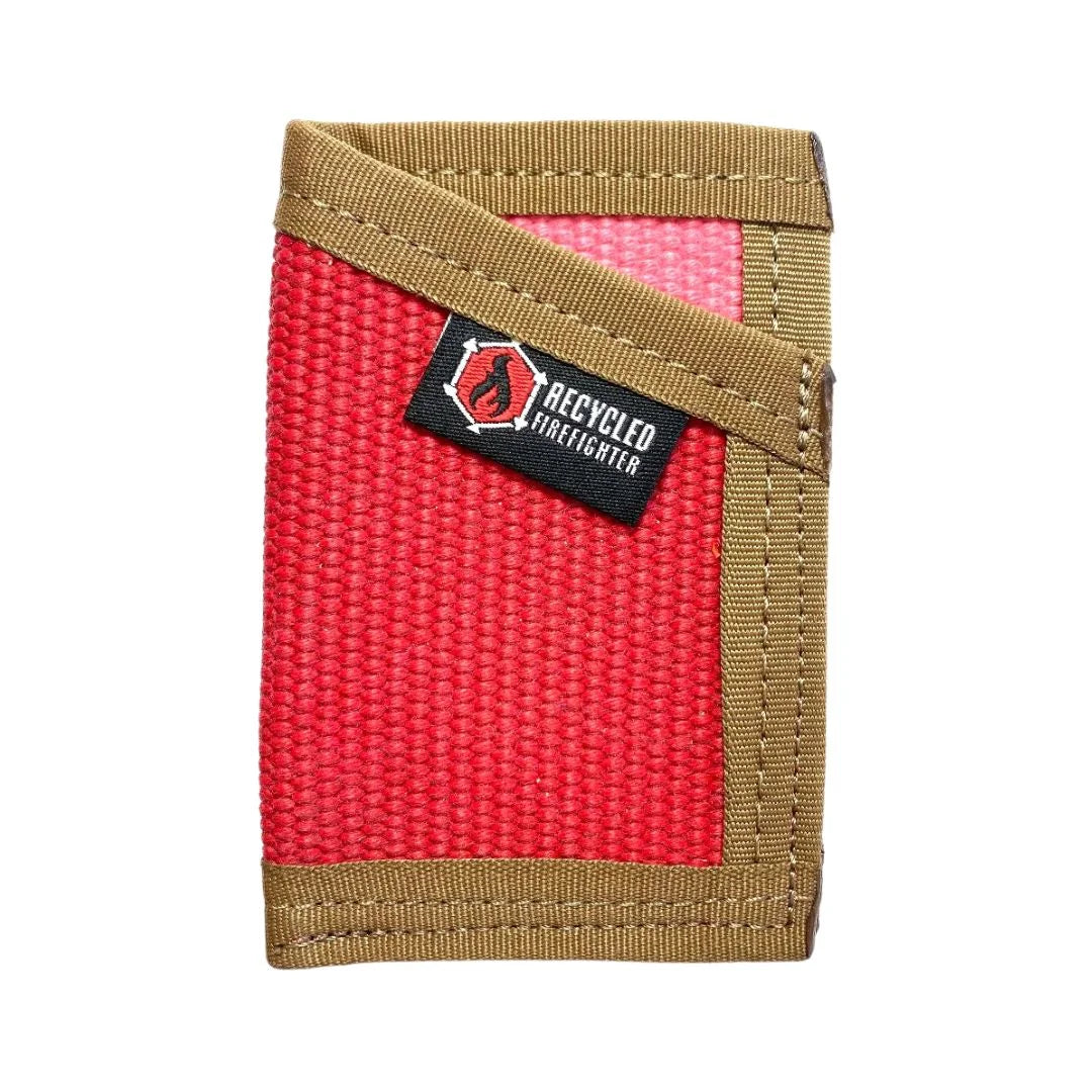 Red fire hose meets coyote lining in this Sergeant Wallet. Recycled Firefighter combines visibility with earth-tone tactical appeal.
