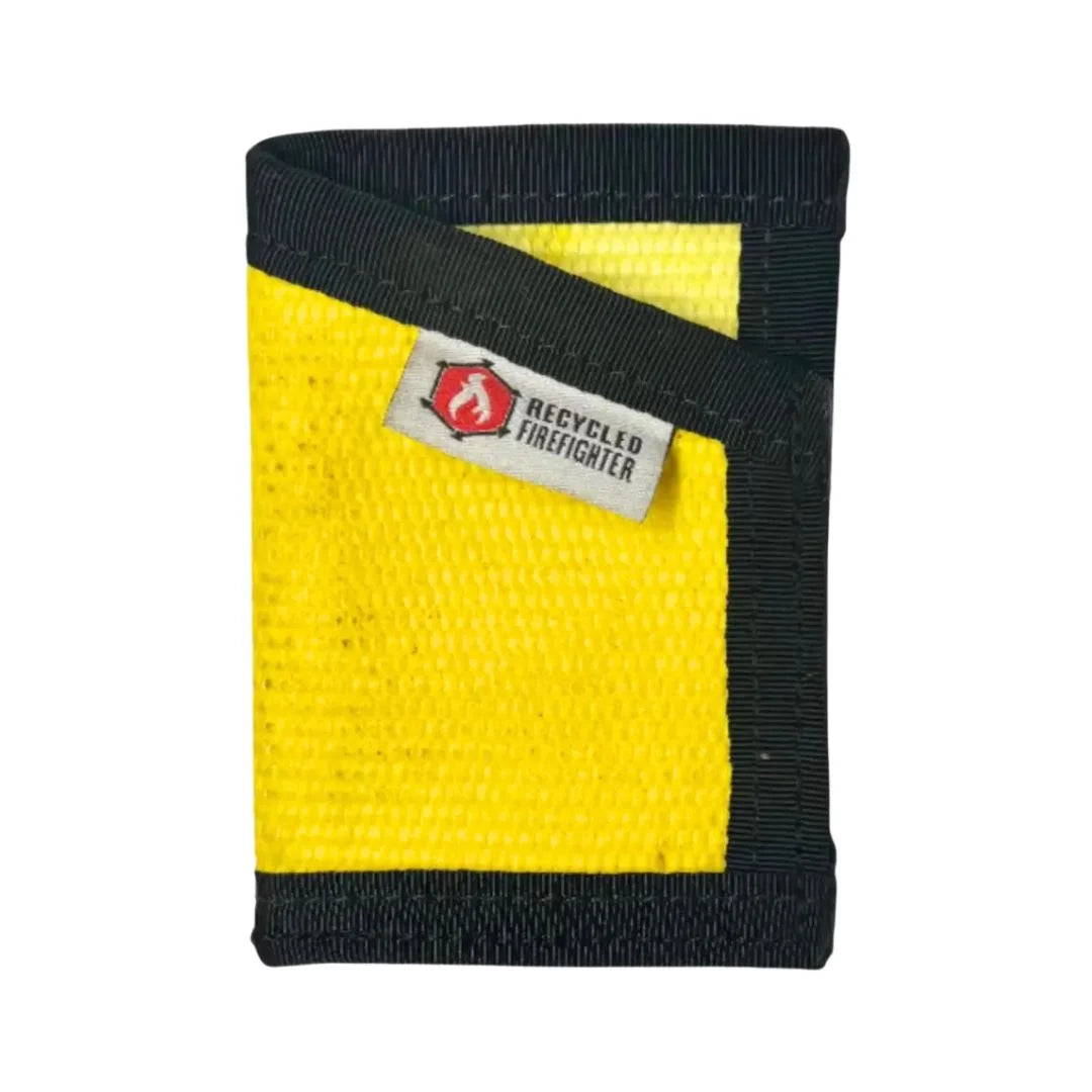 Bright yellow and black Sergeant Wallet by Recycled Firefighter. Fire hose material provides durability with eye-catching tactical appeal.