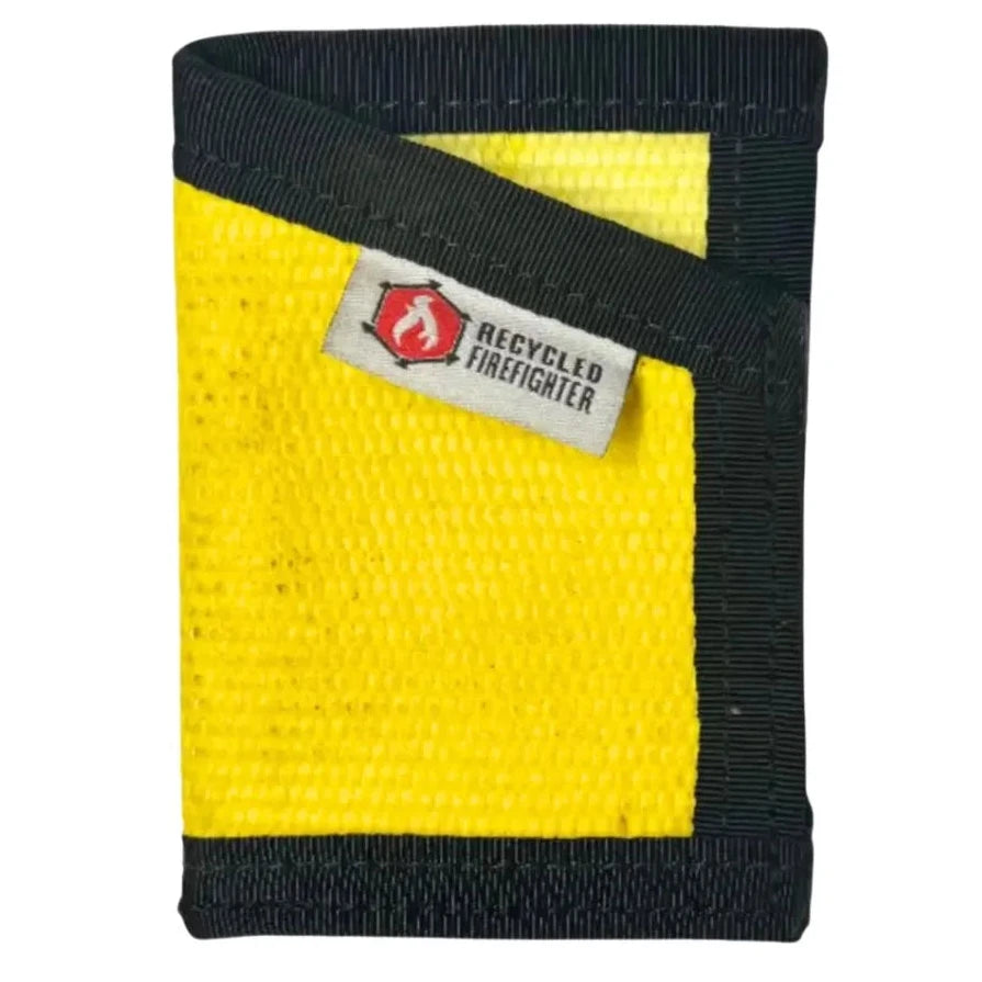 Bright yellow and black Sergeant Wallet by Recycled Firefighter. Fire hose material provides durability with eye-catching tactical appeal.