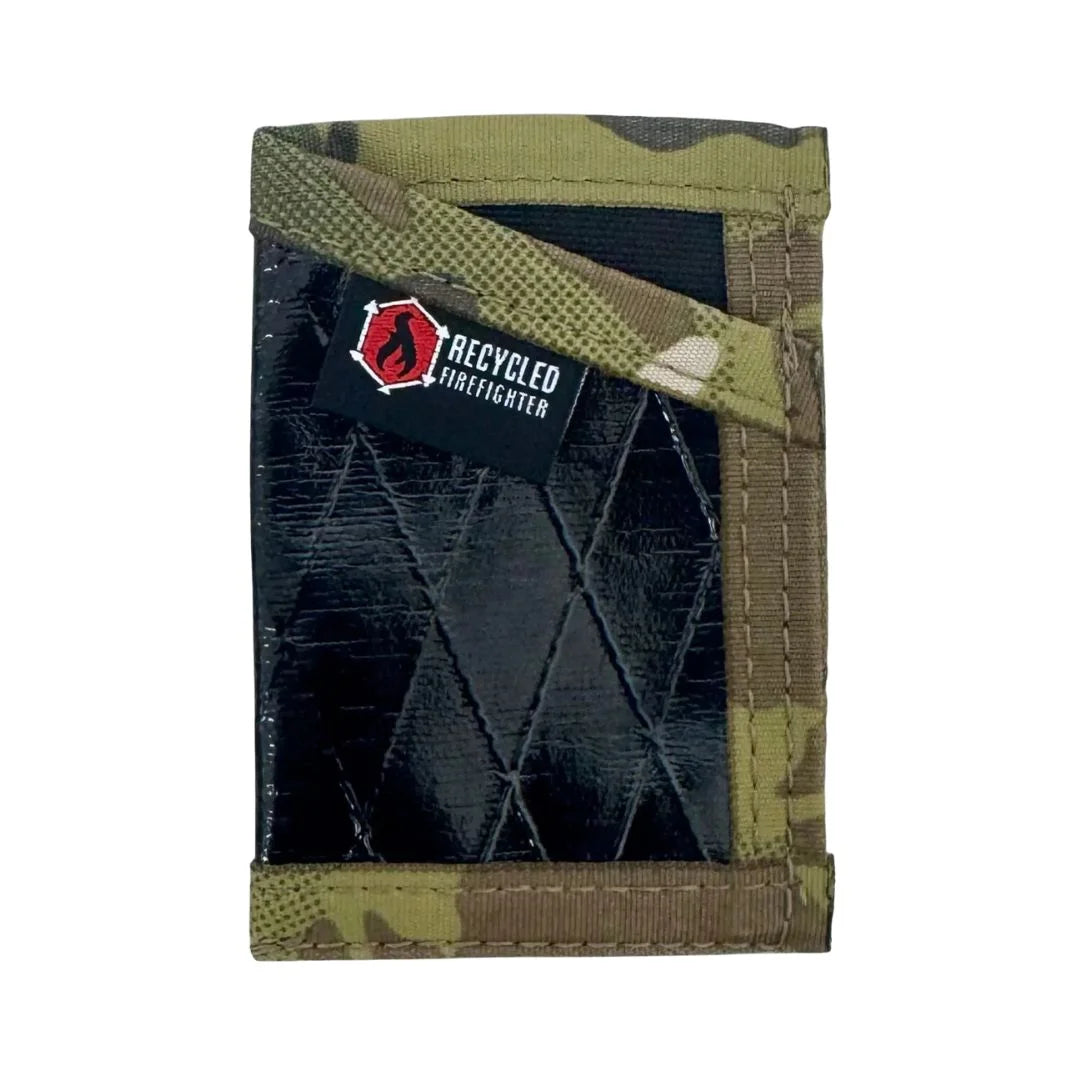 Black X-Pac with multicam Sergeant Wallet from Recycled Firefighter. Lightweight sailcloth meets versatile camouflage.