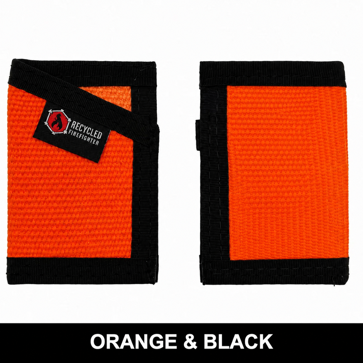 Sergeant Slim Wallet in Orange fire hose with Black binding, no cash strap