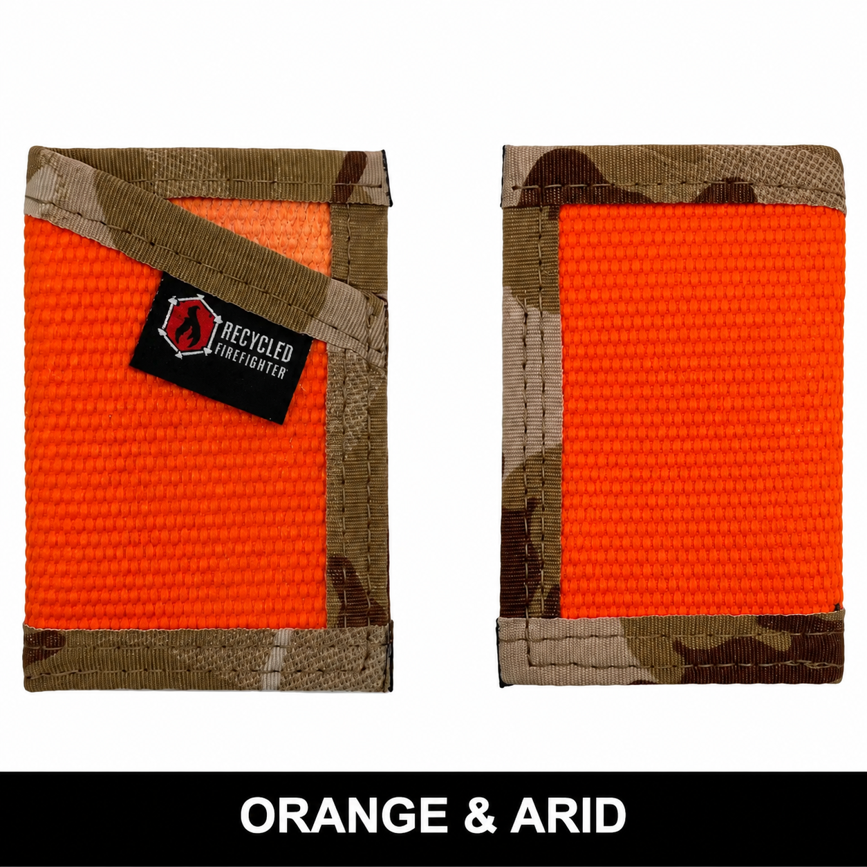 Sergeant Slim Wallet in Orange fire hose with Multicam Arid binding, no cash strap