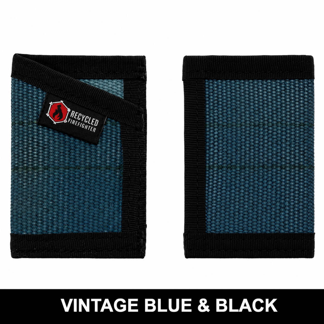 Sergeant Slim Wallet in Vintage Blue fire hose with Black binding, no cash strap