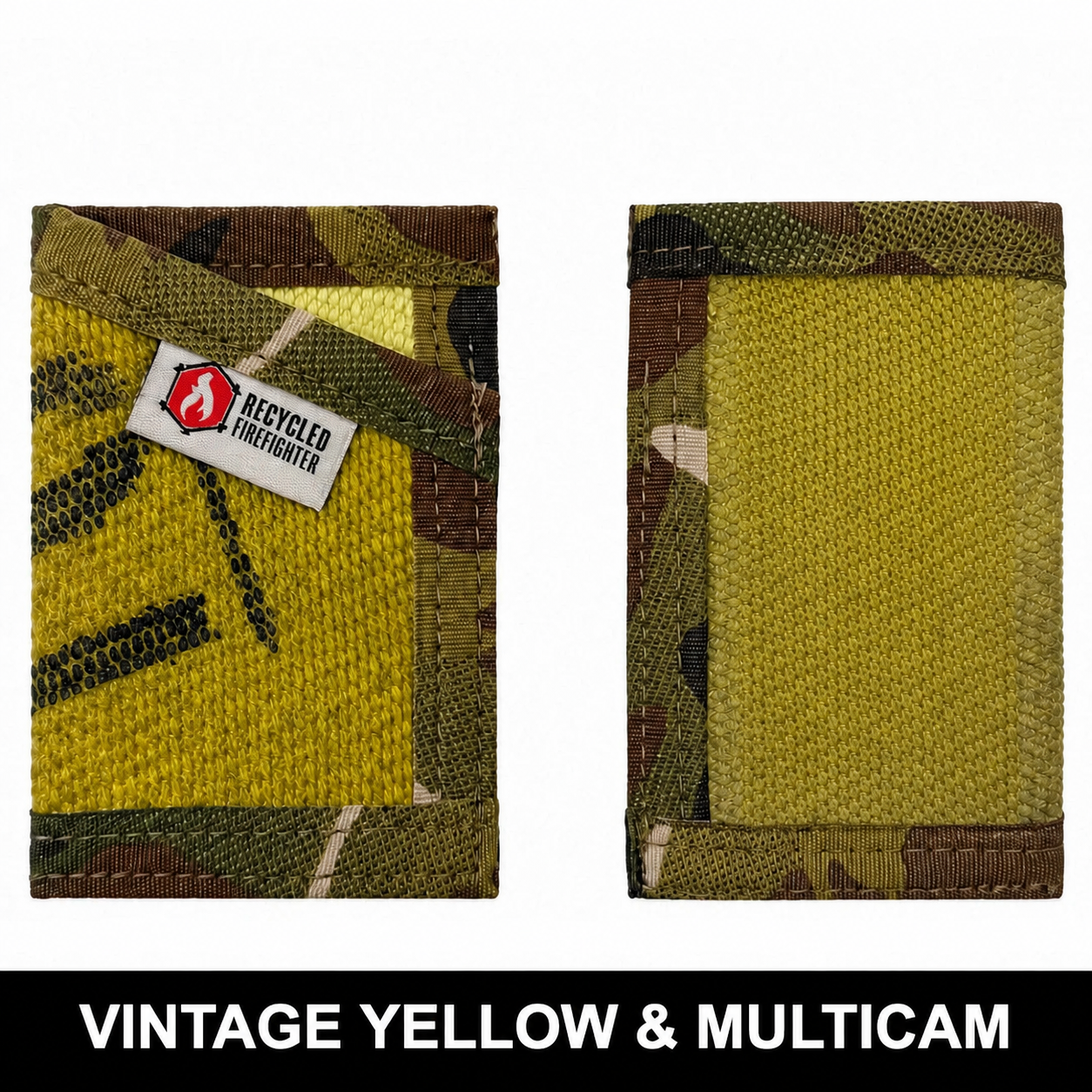 Sergeant Slim Wallet in Vintage Yellow fire hose with Multicam binding, no cash strap
