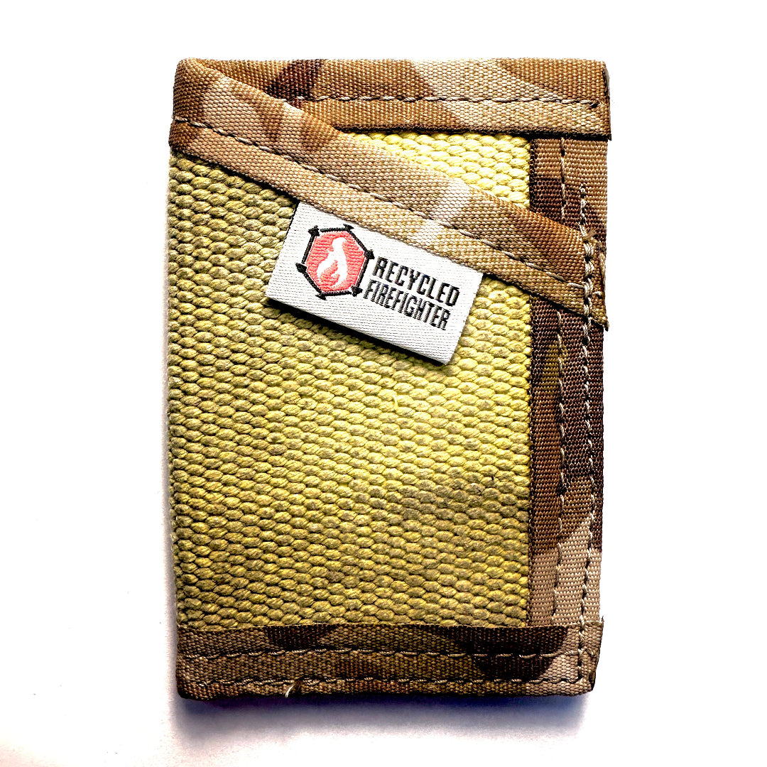 the sergeant wallet vintage yellow and multicam arid with white background recycled firefighter