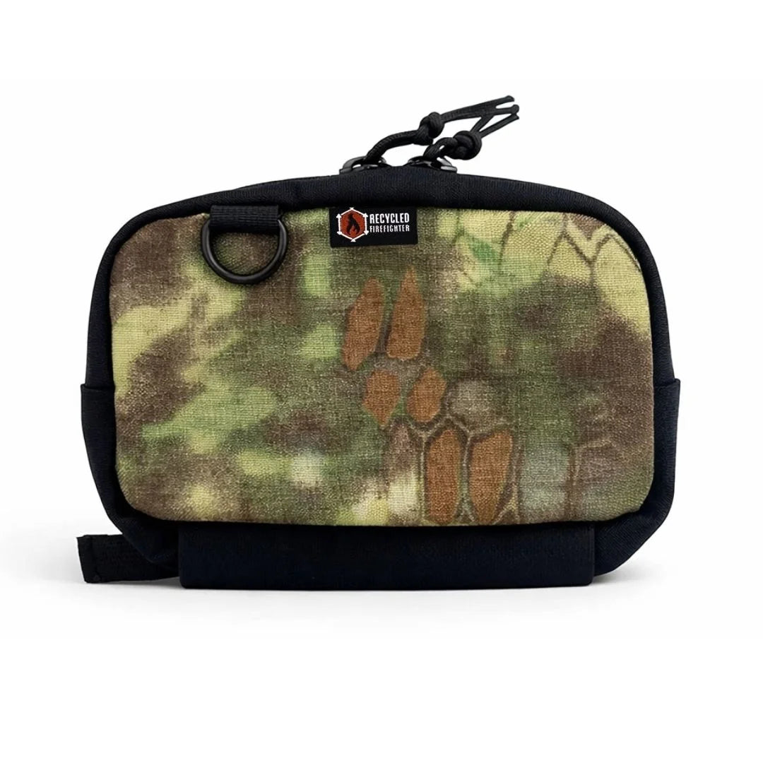 Advanced mandrake pattern TrailHound Fanny Pack from Recycled Firefighter. Dense foliage camo keeps gear accessible yet concealed.