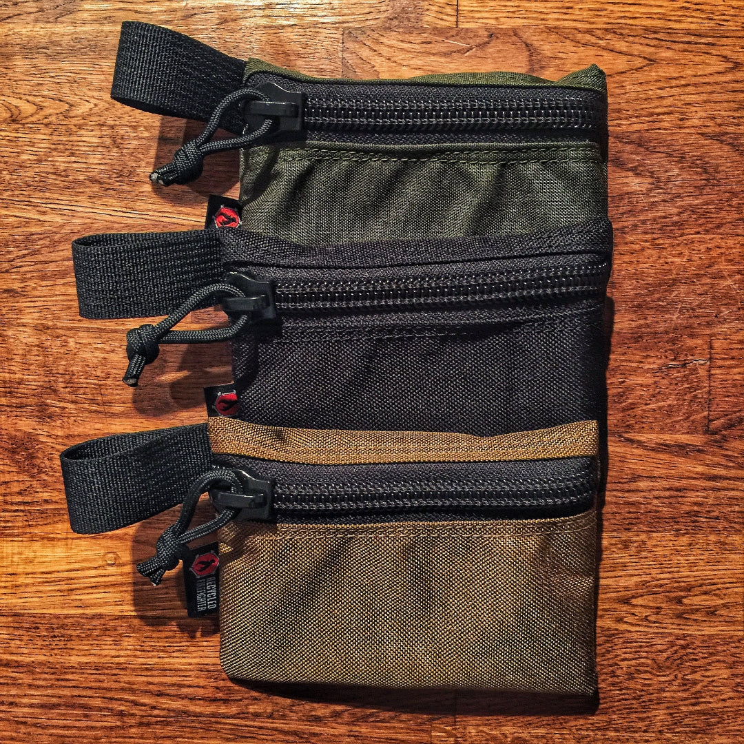 Flat Zippered Gear Pouch Small Recycledfirefighter Olive Drab, Black, and Brown