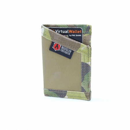Coyote and multicam Sergeant Hypalon Wallet by Recycled Firefighter. Desert-ready weather protection with tactical camo.