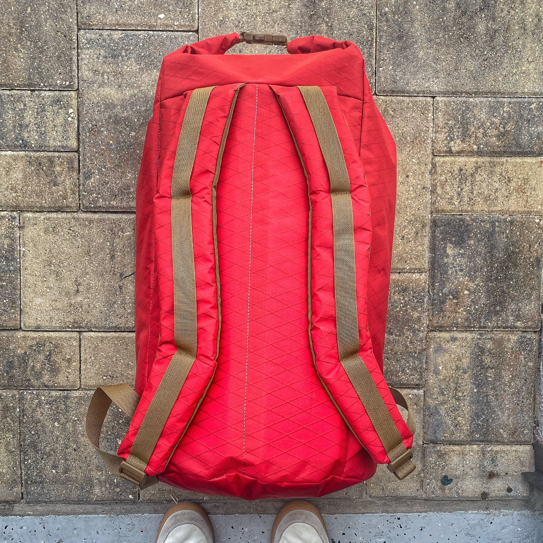 RED XPAC Roll Top Duffle Backpack Recycled Firefighter