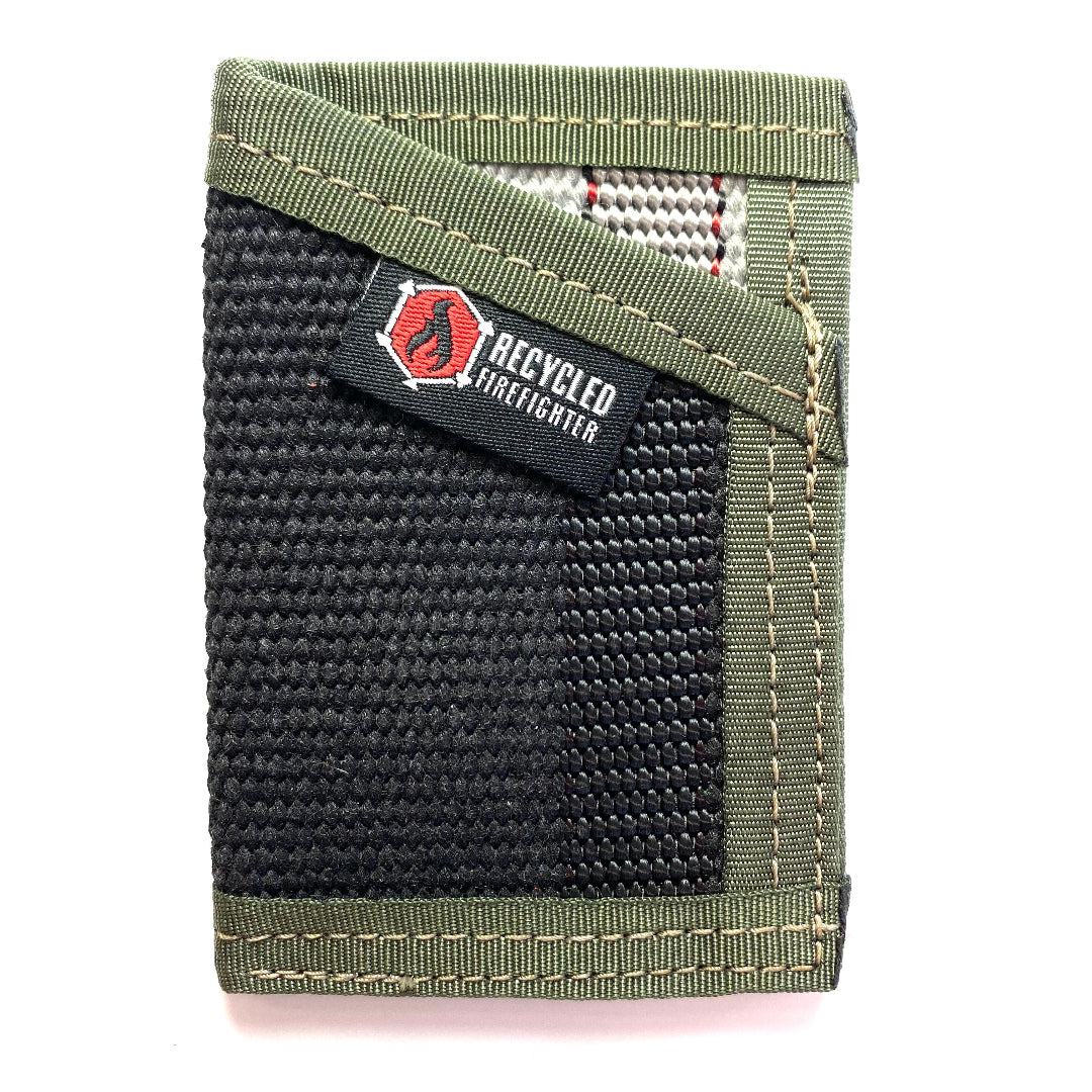 the sergeant wallet black and olive darb with white background recycledfirefighter