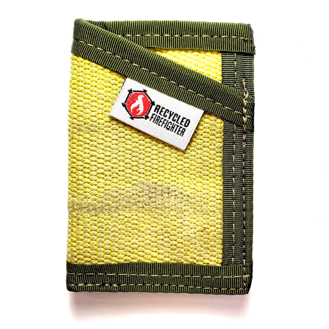 the sergeant wallet vintage yellow and olive darb with white background recycledfirefighter
