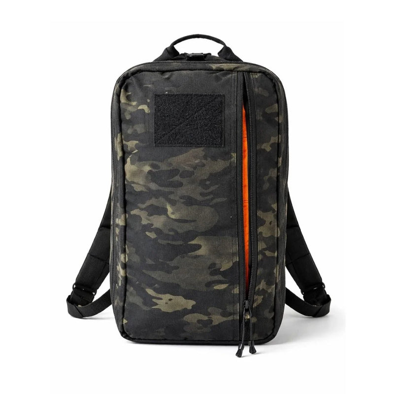 12 Hour Plus Backpack 500D in MCAMBLACK Multicam. 24L USA-made EDC pack by Recycled Firefighter in 500D Cordura with dual clamshell access.