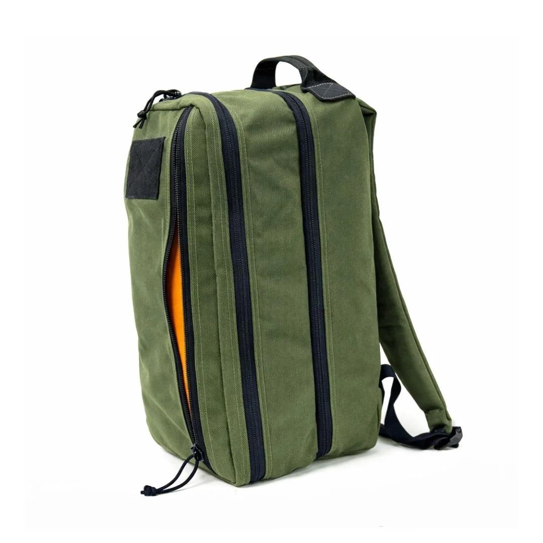 Recycled Firefighter's 12 Hour Plus Backpack in 12 hr plus ranger green. Built tough for demanding professional and tactical applications.