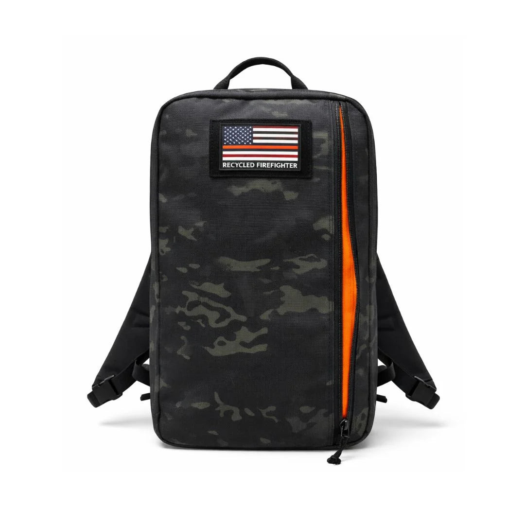 Recycled Firefighter's mcamblk 24 Hour Backpack. Padded laptop sleeve and gear compartments organize tactical essentials.