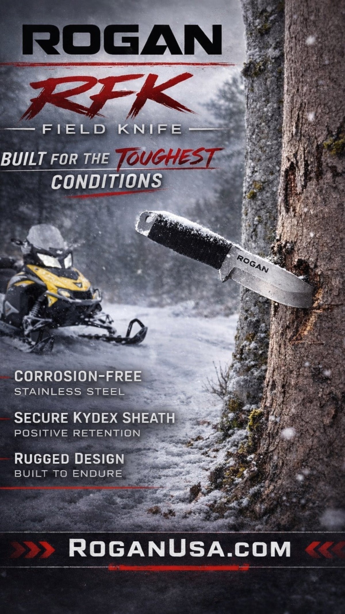 ROGAN Field Knife - RECON (Comes with sheath and belt clip.)