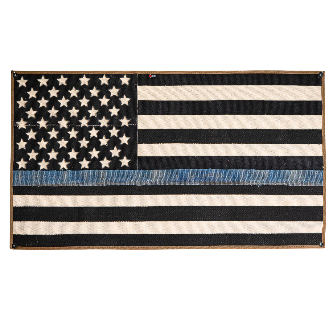 American Flag - Fire Hose - Thin Blue Line with white background Recycled Firefighter