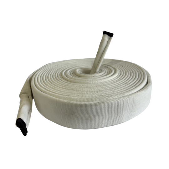 Battle Rope Recruite Rope 50FT A rolled-up white battle rope with wooden handles, showing the texture and material from Recycled Firefighter